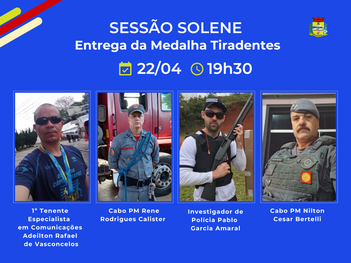 Medalha Tiradentes será entregue em sessão solene na próxima terça-feira