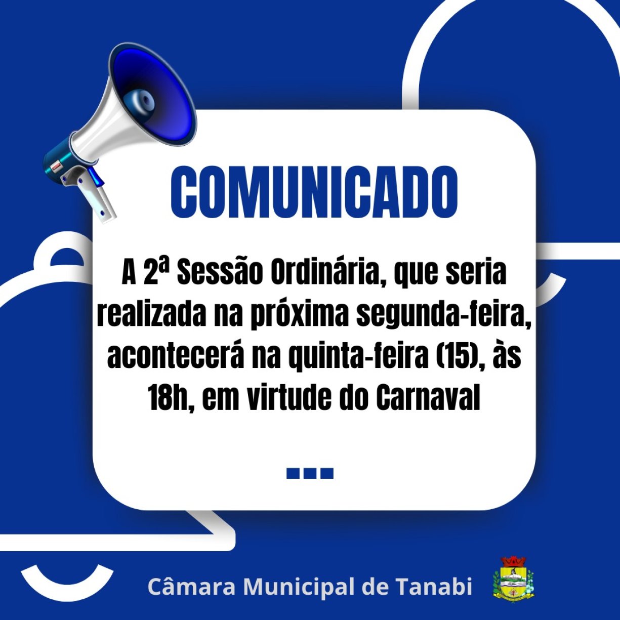 Em virtude do Carnaval, sessão ordinária será na quinta-feira